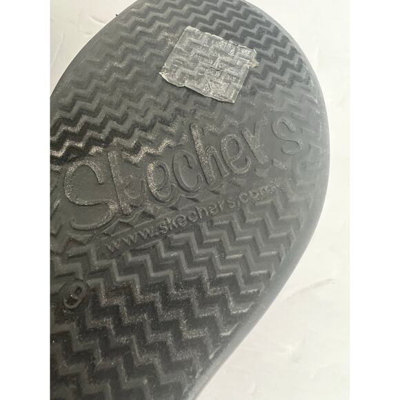 Skechers Rumblers Hotshot Black Rhinestone Wedge Slide Strappy Comfort Sandals 9 - Picture 14 of 14